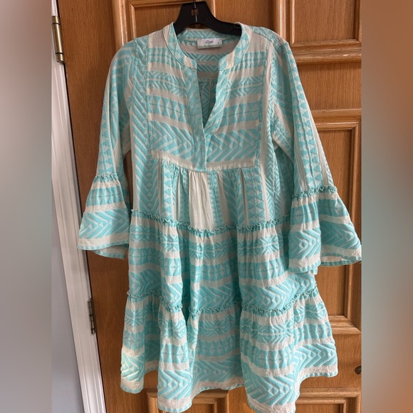 Devotion Twins Ella Embroidered Cotton Tunic Dress Neon Turquoise Blue White XS - Picture 8 of 8
